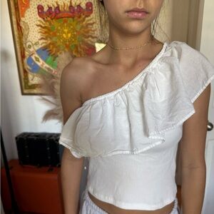 Preowned, Zara White Ruffled Off Shoulder Top, Size Girls 11/12